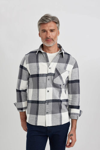 Regular Fit Polo Collar Woodcutter Plaid Long Sleeve Shirt