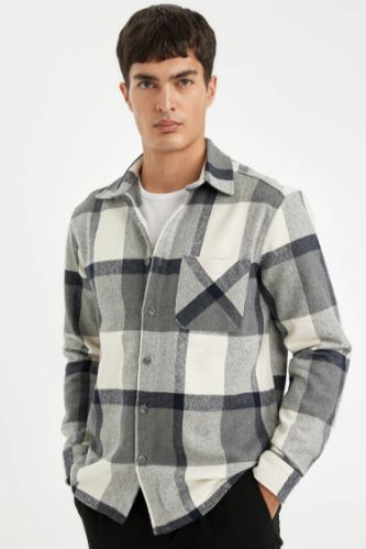 Regular Fit Polo Yaka Kareli Oduncu Flanel Uzun Kollu Gömlek