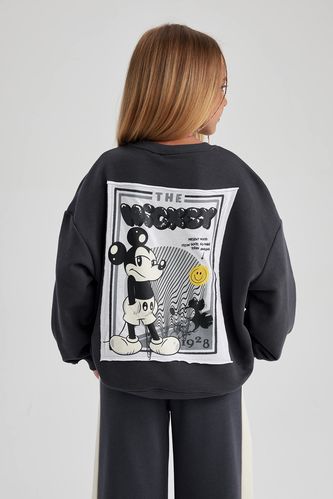 Kız Çocuk Disney Mickey & Minnie Oversize Fit Bisiklet Yaka Sweatshirt