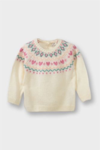 Kız Bebek Bisiklet Yaka Desenli Triko Kazak