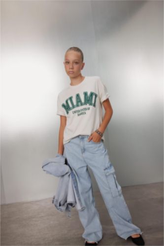 Kız Çocuk Wide Leg Kargo Cepli Geniş Paça Jean Pantolon