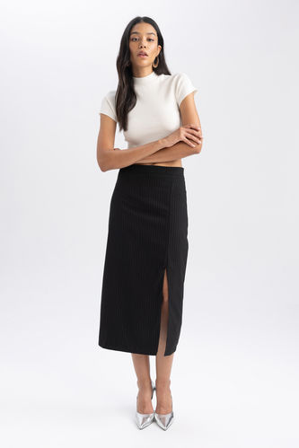 Pencil Skirt Striped Striped Half Lining Normal Waist Midi Skirt