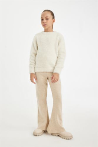 GIRLS & TEENS Beige Melange Girl Flare Fit Basic Knitwear Trousers