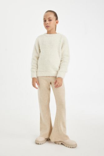 Kız Çocuk Flare Fit İspanyol Paça Basic Düz Triko Pantolon