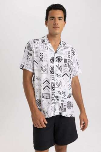 Grey MAN Regular Fit Viscose Printed Short Sleeve Shirt 2827386 | DeFacto