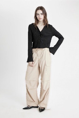 Coool Paraşüt Poplin Pantolon Basic Düz Cepli Beli Lastikli
