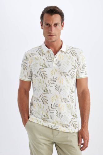 Slim Fit Dar Kesim Baskılı Pike Kısa Kollu Polo Tişört