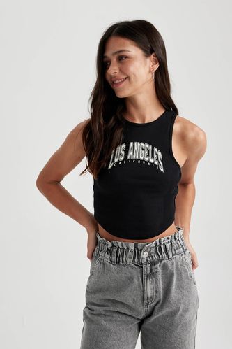Fitted Printed Crew Neck Crop Singlet
