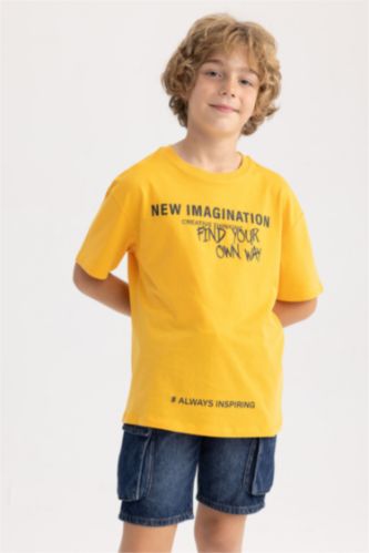 BOYS & TEENS Yellow Boy Oversize Fit Crew Neck Printed Short Sleeve T-Shirt