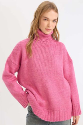 WOMAN Fushsia Oversize Fit Knitwear Turtleneck Tunic