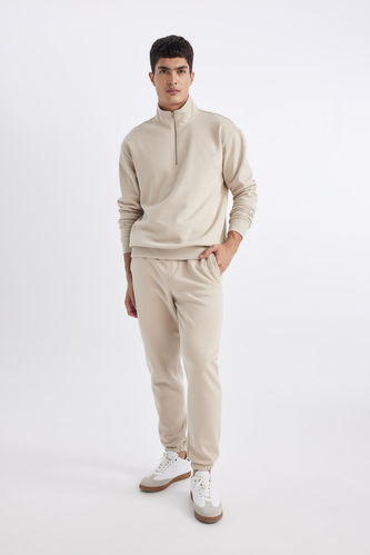 Standard Fit Rib Hem Thick Sweatshirt Fabric Sweatpants