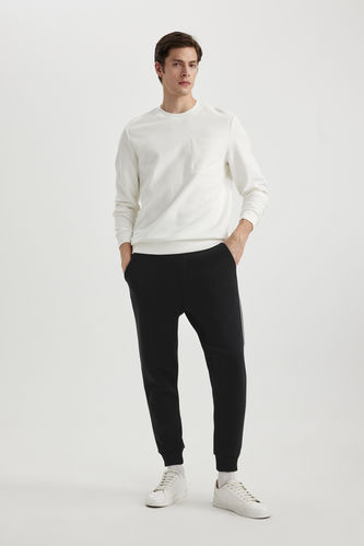 Regular Fit Rib Hem Thick Sweatshirt Fabric Sweatpants