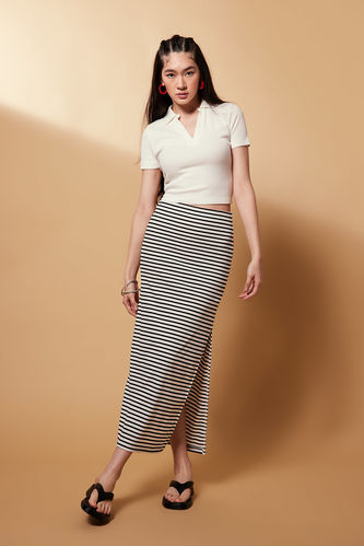 Fitted Ribbed Striped Camisole Maxi Skirt