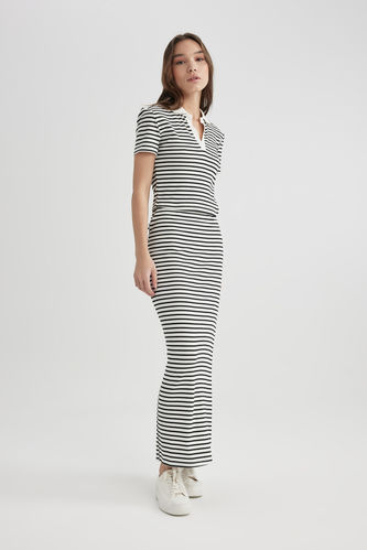 Fitted Corded Striped Camisole Maxi Skirt