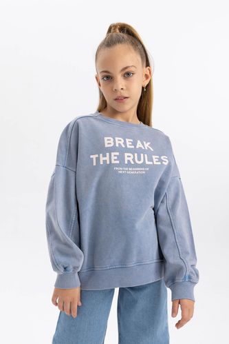 Kız Çocuk Oversize Fit Baskılı Sweatshirt