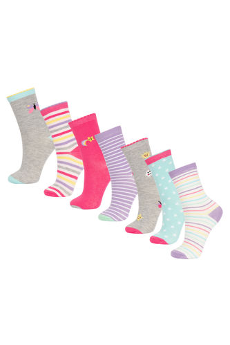 Girl 7 Piece Cotton Long Socks