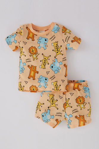 Erkek Bebek Safari Baskılı Kısa Kollu Şortlu Penye Pijama Takımı