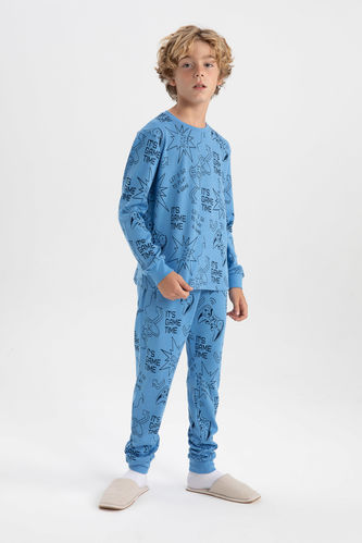 Boy Patterned Long Sleeve Waffle Pajama Set