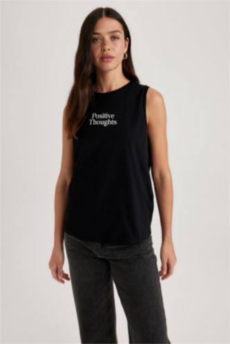 WOMAN Black Regular Fit Crew Neck Undershirt