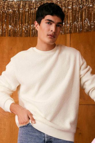 Regular Fit Bisiklet Yaka Basic Düz Pelüş Sweatshirt
