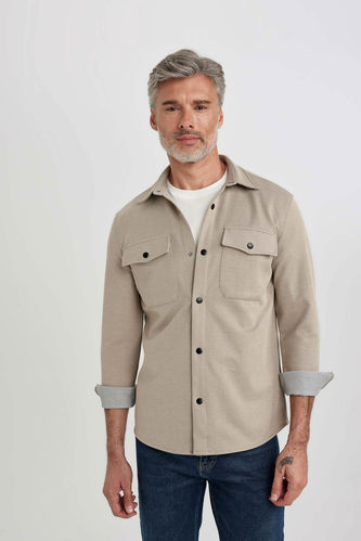 Regular Fit Polo Neck Long Sleeve Shirt Jacket