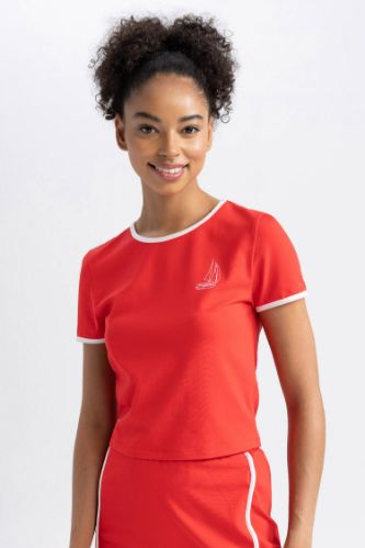 DeFactoFit Cropped Fit Bisiklet Yaka Sporcu Kısa Kollu Tişört