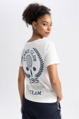 FEMME Écru T-Shirt de Sport Oversize à Col Montant et Manches Courtes de DeFactofit