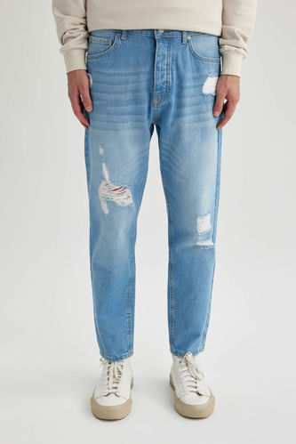 Pantalon Jean 90'S Coupe Slim Taille Haute Jambe Étroite Détails Déchirés