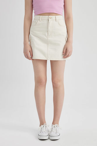 Cargo Fit Jean Mini Skirt