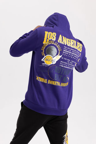 Mor Erkek DeFactoFit NBA Los Angeles Lakers Standart Fit Kapüşonlu
