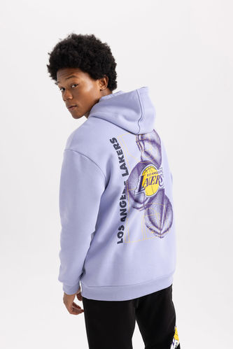 DeFactoFit NBA Los Angeles Lakers Boxy Fit Kapüşonlu Kalın Sweatshirt