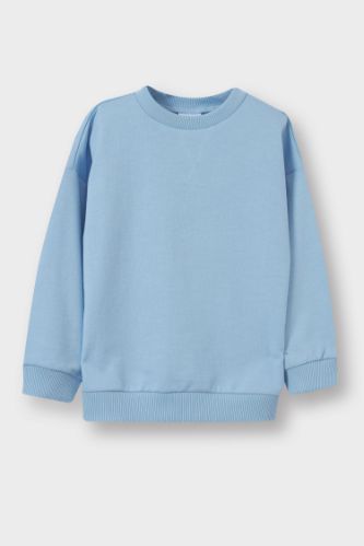 Erkek Bebek Bisiklet Yaka Basic Düz Sweatshirt