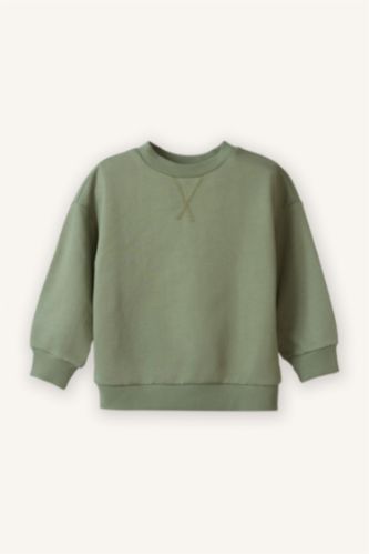 Erkek Bebek Bisiklet Yaka Basic Düz Sweatshirt