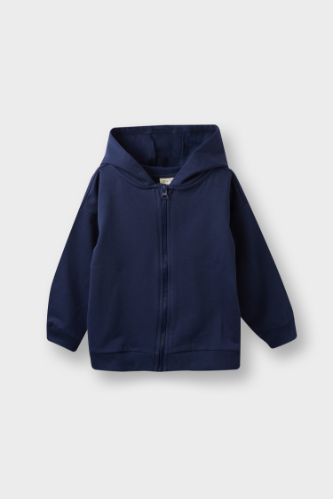 Erkek Bebek Kapüşonlu Basic Düz İçi Yumuşak Tüylü Fermuarlı Sweatshirt
