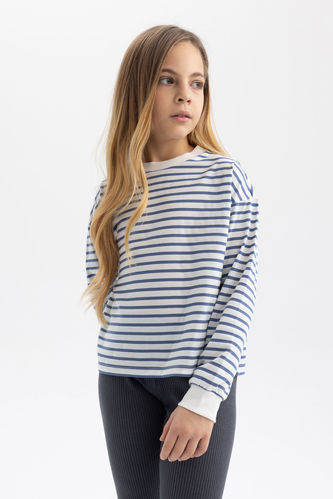 Girl Striped Crew Neck Combed Cotton T-Shirt
