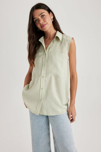 Oversize Fit Shirt Collar Premium Sleeveless Shirt