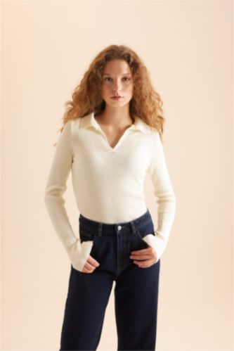 Women Ecru Slim Fit Ribana Pullover