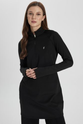 DeFactoFit Long Fit Dik Yaka Baskılı Sporcu Uzun Kollu Tişört