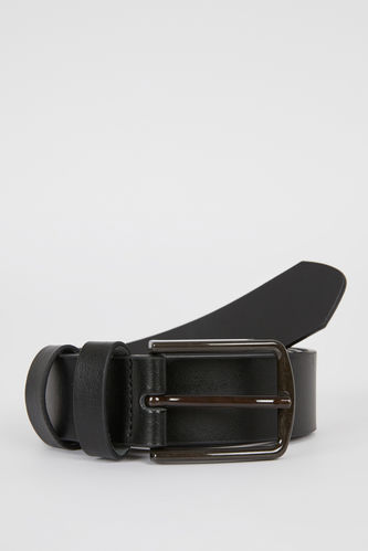 Men Rectangle Buckle Faux Leather Classic Belt