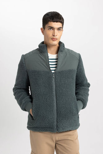 Modern Fit Stand-up Collar Plush Jacket