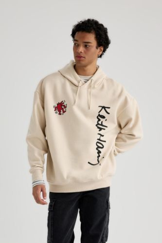 Beige MAN Oversize Fit Keith Haring Licensed Printed Long Sleeve