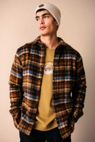 Polo Yaka Düğmeli Kareli Uzun Kollu Gömlek Ceket