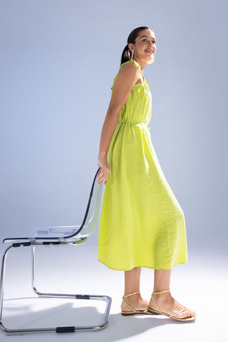 A-Line Square Neck Premium Sleeveless Midi Short Sleeve Dress