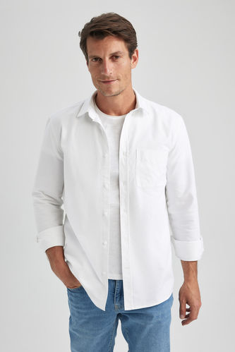 Regular Fit Polo Collar Oxford Long Sleeve Shirt