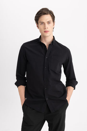 Regular Fit Polo Collar Oxford Long Sleeve Shirt