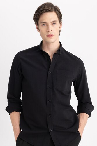 MAN Black Regular Fit Oxford Long Sleeve Shirt