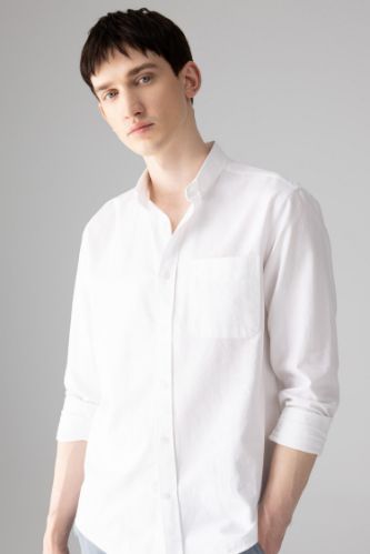 Regular Fit Polo Yaka Oxford Basic Düz Uzun Kollu Beyaz Gömlek