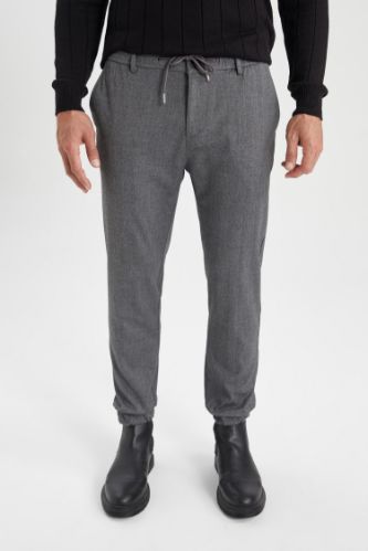 Jogger Pantolon Yün Görünümlü Beli Bağcıklı Lastikli Paça Cepli