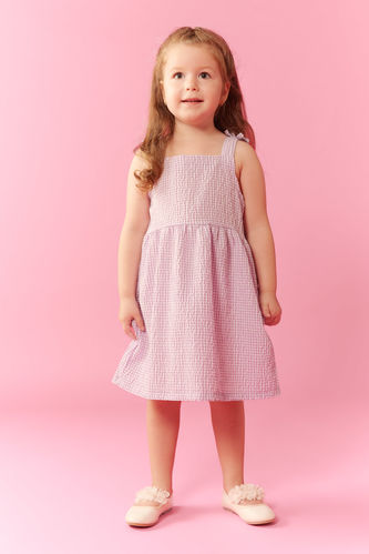 Baby Girl Checked Strap Crinkle Dress