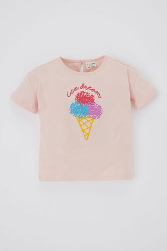 Baby Girl Regular Fit Crew Neck Fun Printed Short Sleeve T-Shirt